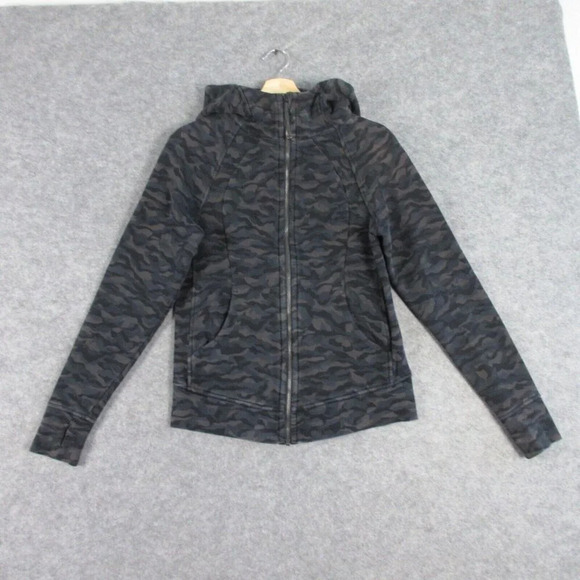 Lululemon Women's Scuba Fleece Hoodie Jacket Full Zip Camo Size 8 Deep Coal 662 - Picture 1 of 15